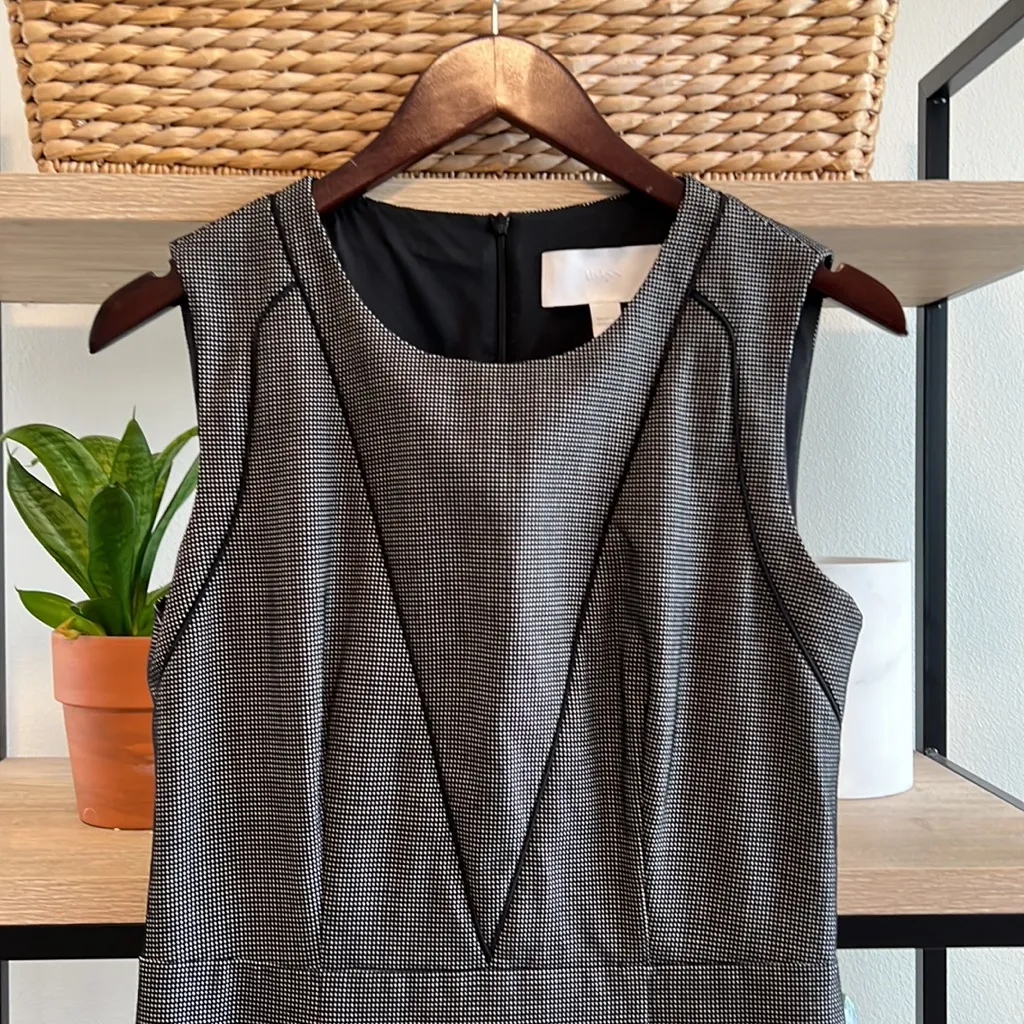 Hugo Boss Delasana Virgin Wool Lined Jacquard Sleeveless Fitted Career Dress, 6 - Image 3