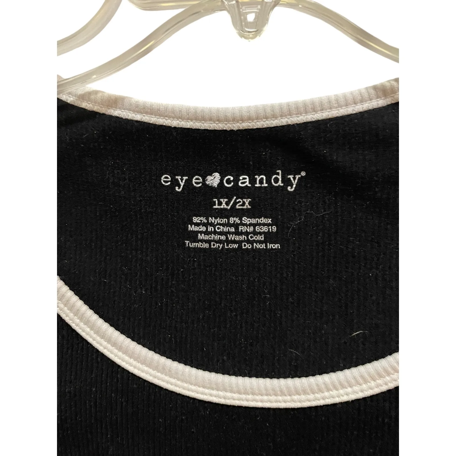 Eye Candy Black Ribbed Cropped T Shirt Top Cream Trim Size 1X 2X - Image 2