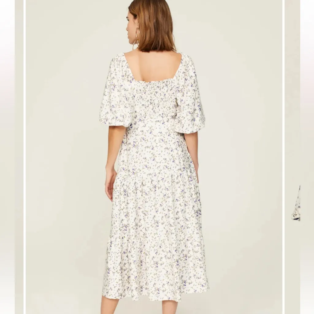 MINKPINK Hailey Cut Out Floral Puff Sleeve Midi Dress S Blue Purple - Image 4