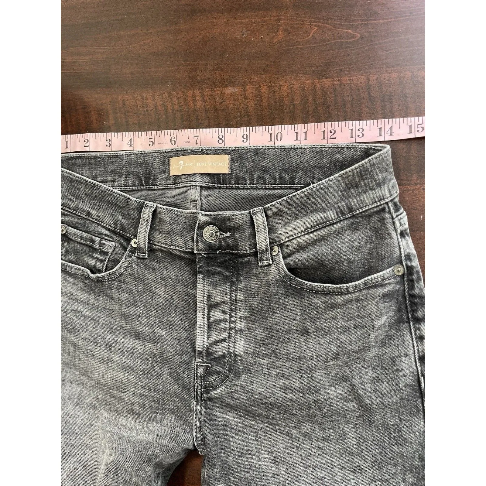 7 For All Mankind Luxe Vintage Josefina 27 Boyfriend Faded Black Button Fly Crop - Image 5