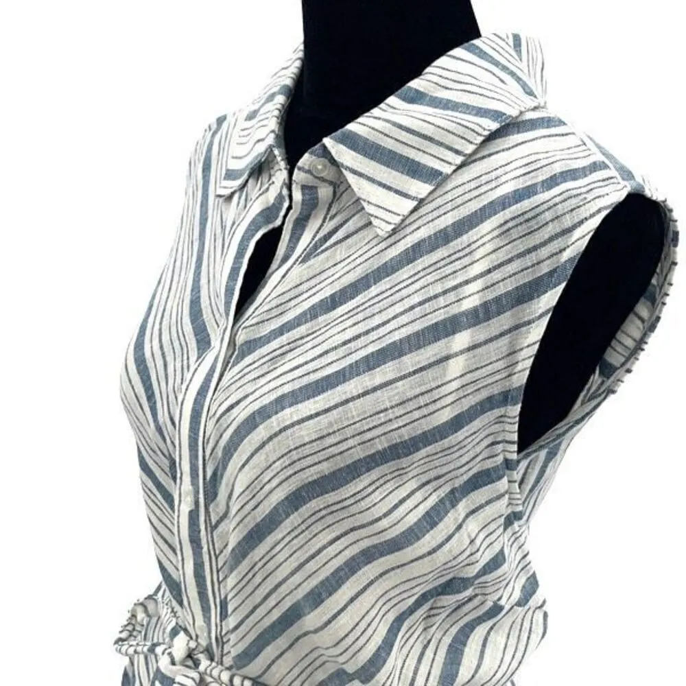 Ava & Viv Womens Striped Linen Blend Button Front Summer Shirt Dress Blue 2X NWO - Image 3