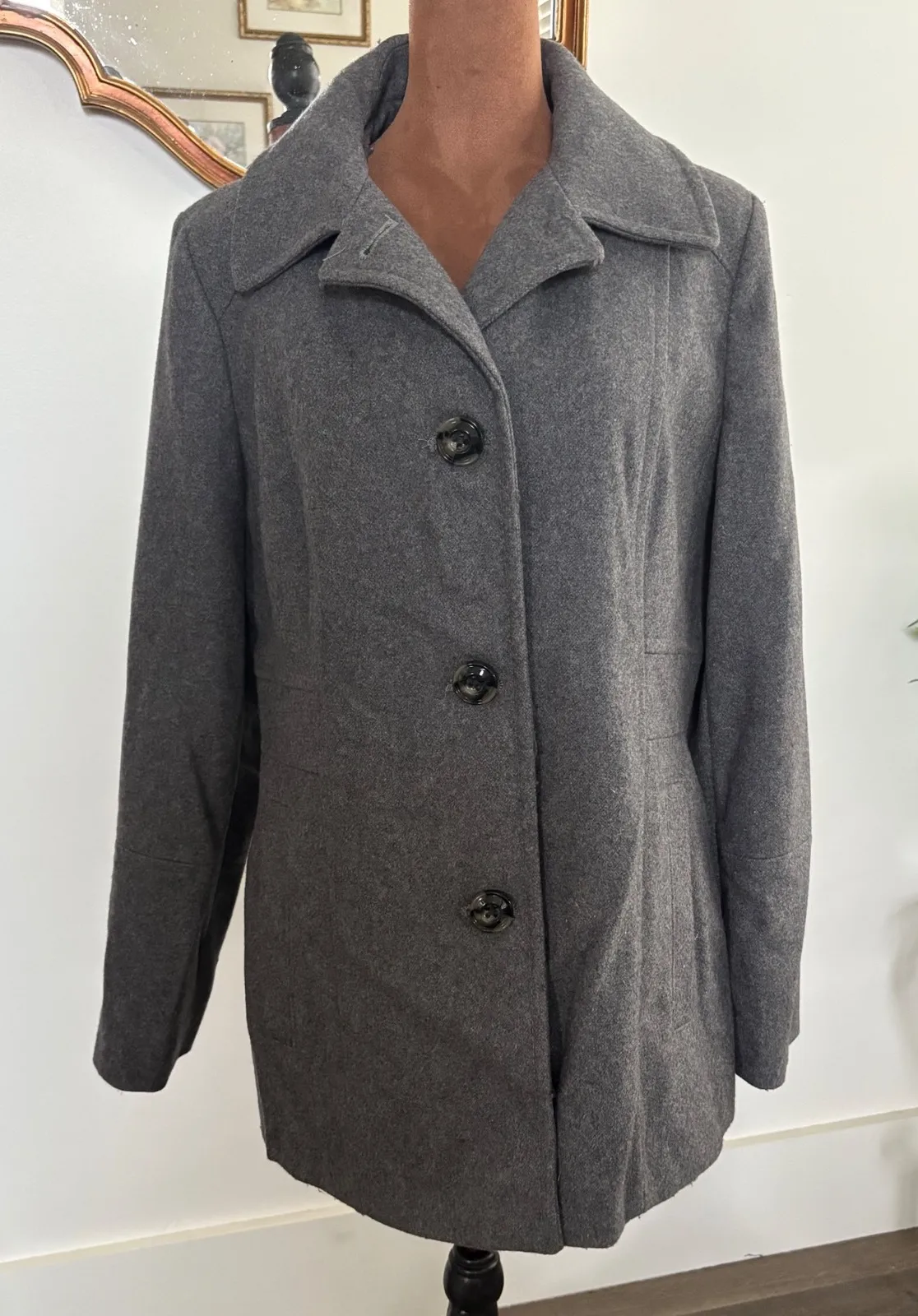 London Fog Women's Gray Wool Blend Coat Jacket Classic Pea Coat Medium - Image 1