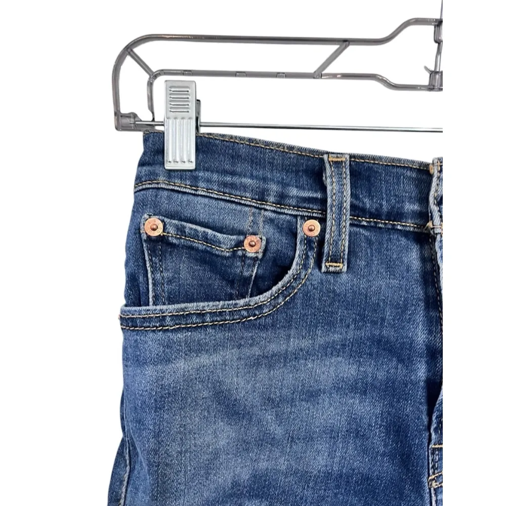 Levi Strauss High Rise Dark Blue Denim Jean Shorts Size 25 Casual Cotton Stretch - Image 2