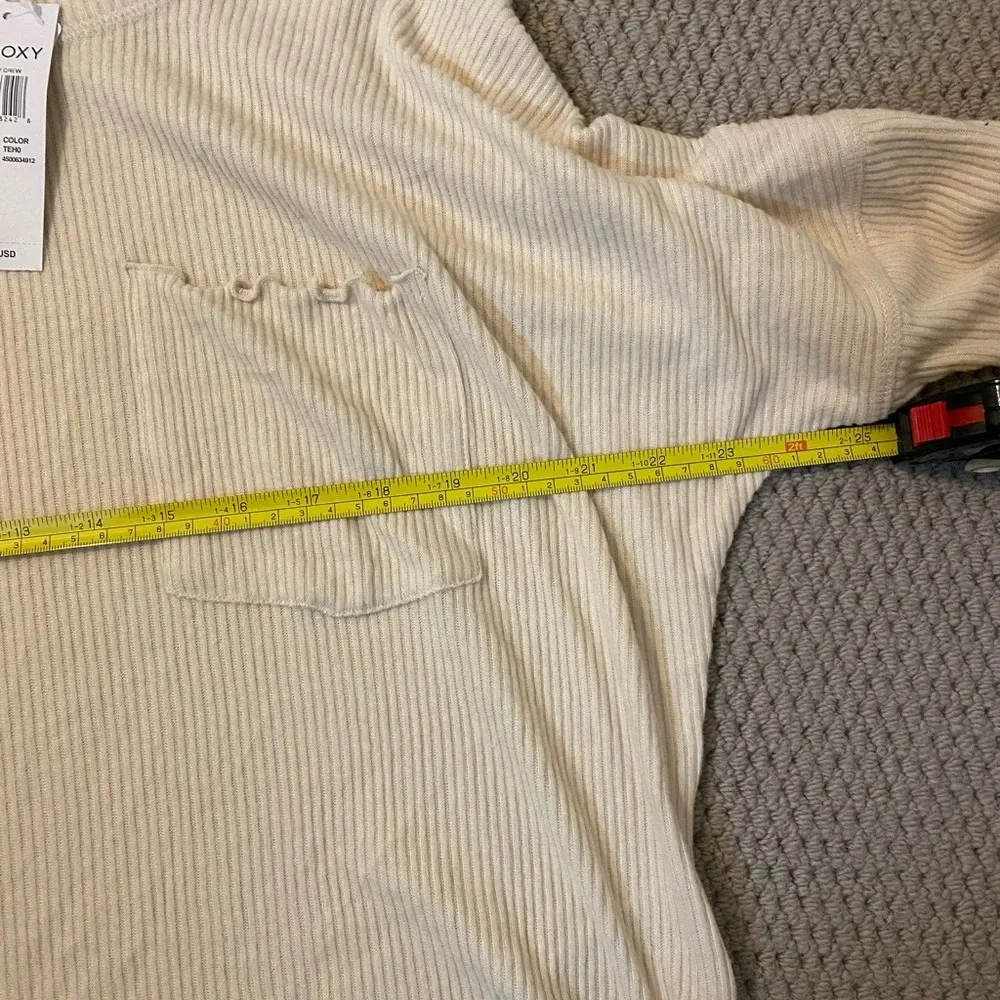 NWT Roxy Cozy Day long sleeve medium rib knit relaxed fit top in ivory/cream - Image 10