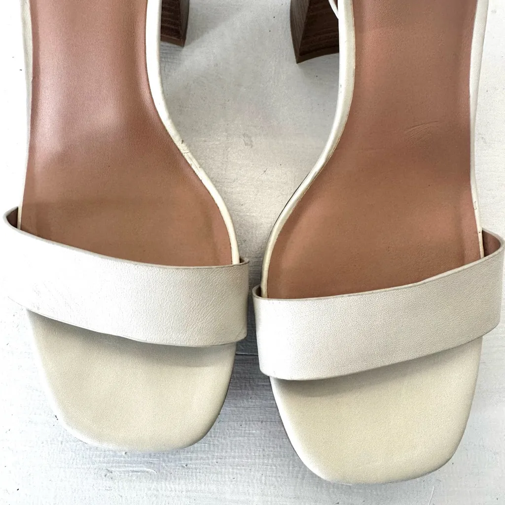 Nordstrom Noanita-Lea Ivory Leather Platform Sandals Wood Block Heel Size 9.5M - Image 7