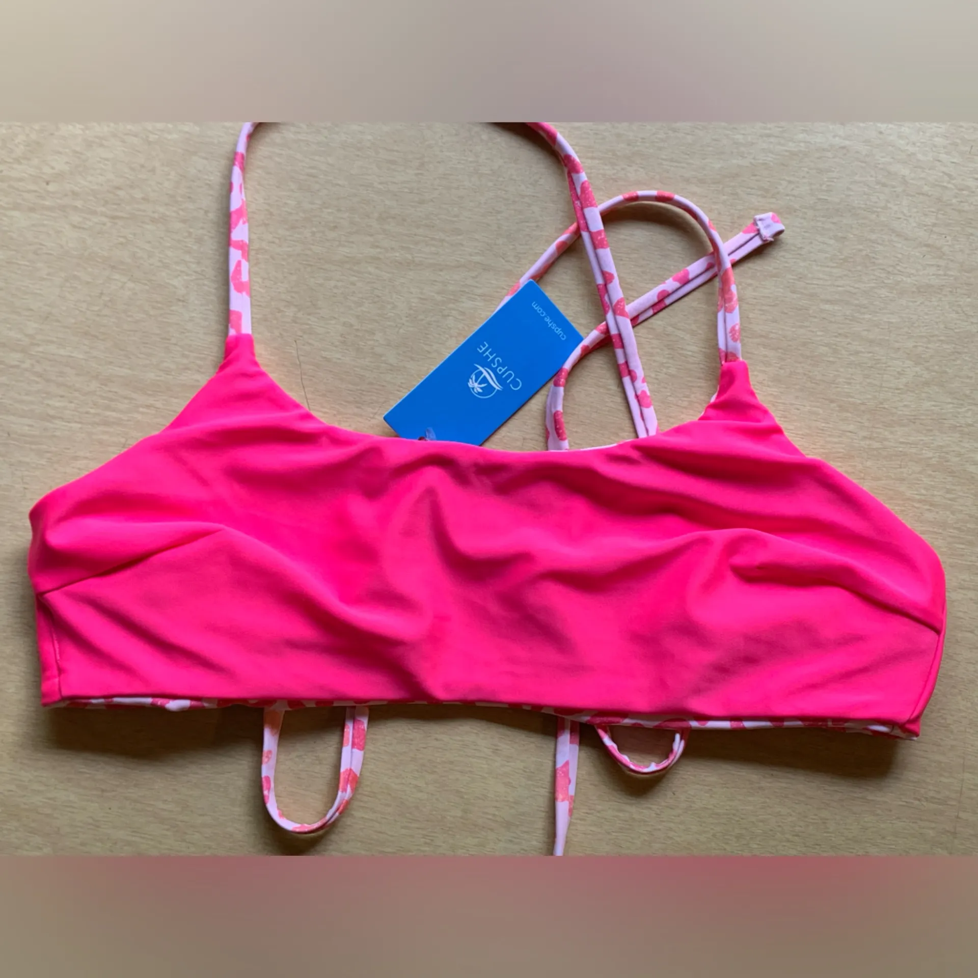 New Women Cupshe Reversible Pink Leopard Swimsuit Bikini top Bralette size Small - Image 7