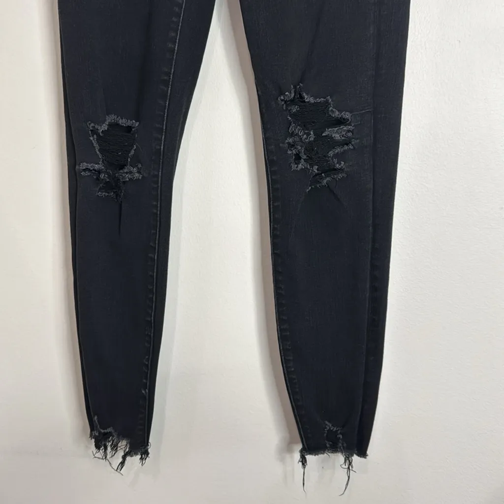 American Eagle The Dream Jean Curvy Super Hi-rise Black Distressed Jeggings sz 0 - Image 8