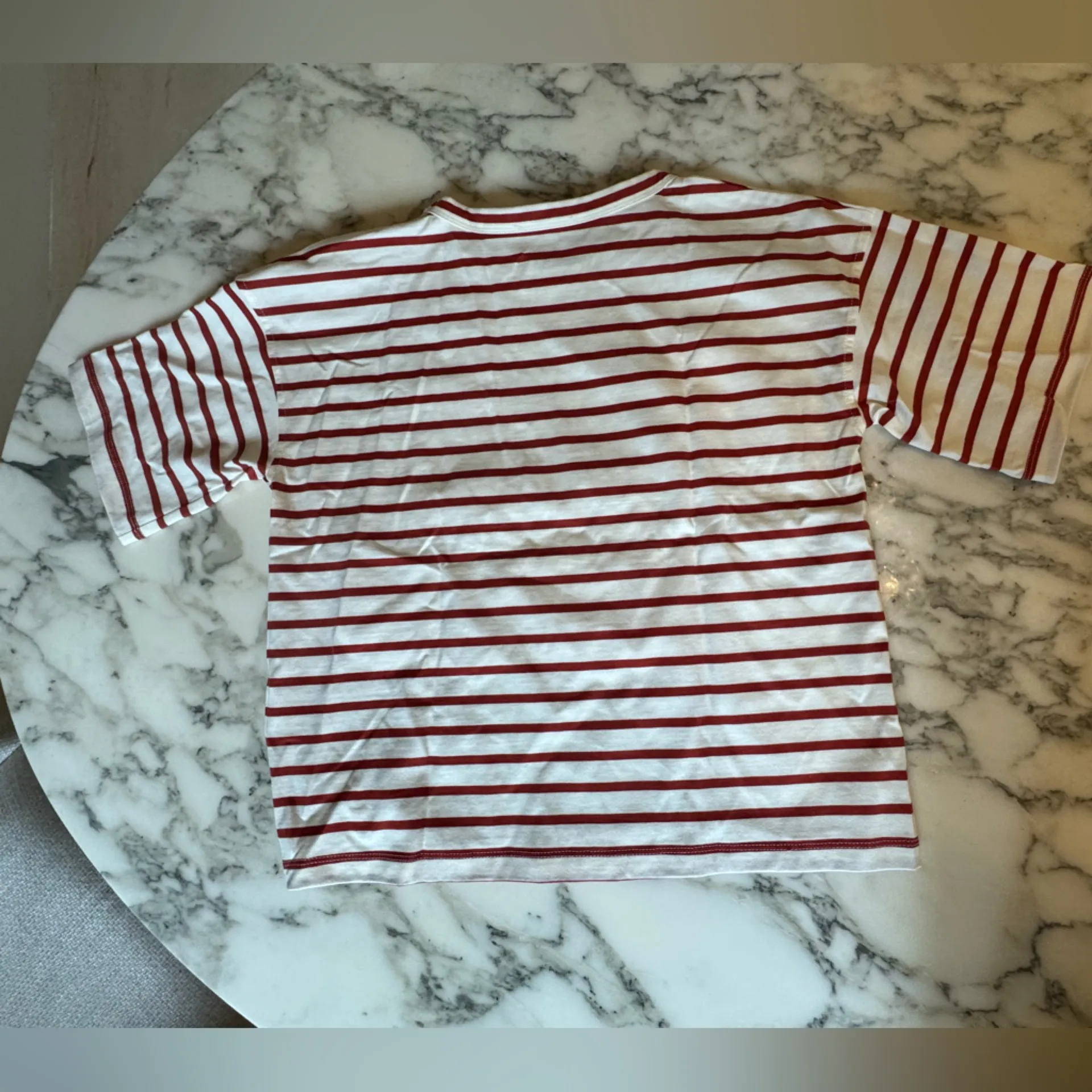NWT Madewell Everyday Boxy Crop Tee in Stripe Sz XS Box Cutter Slice sew / patch - Image 9