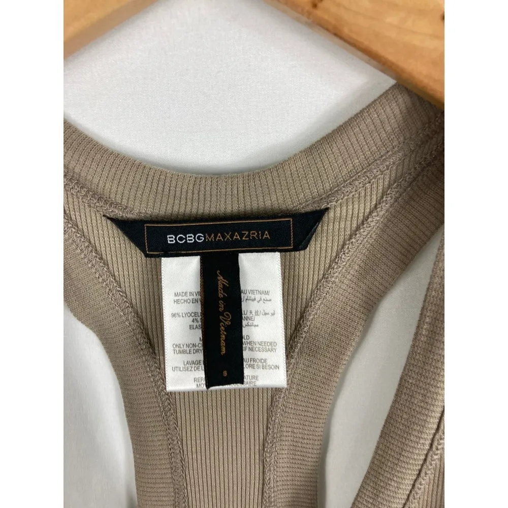 BCBGMaxazria Hazel Tank Dress in Gravel Taupe Ribbed Knit Racerback Small - Image 5