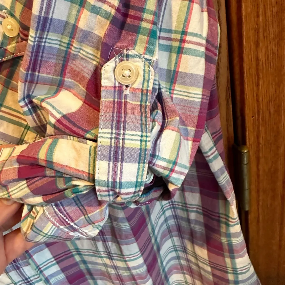 Women’s XXL Carhartt Purple White Plaid 3/4 roll up sleeve Button Up Shirt - Image 4