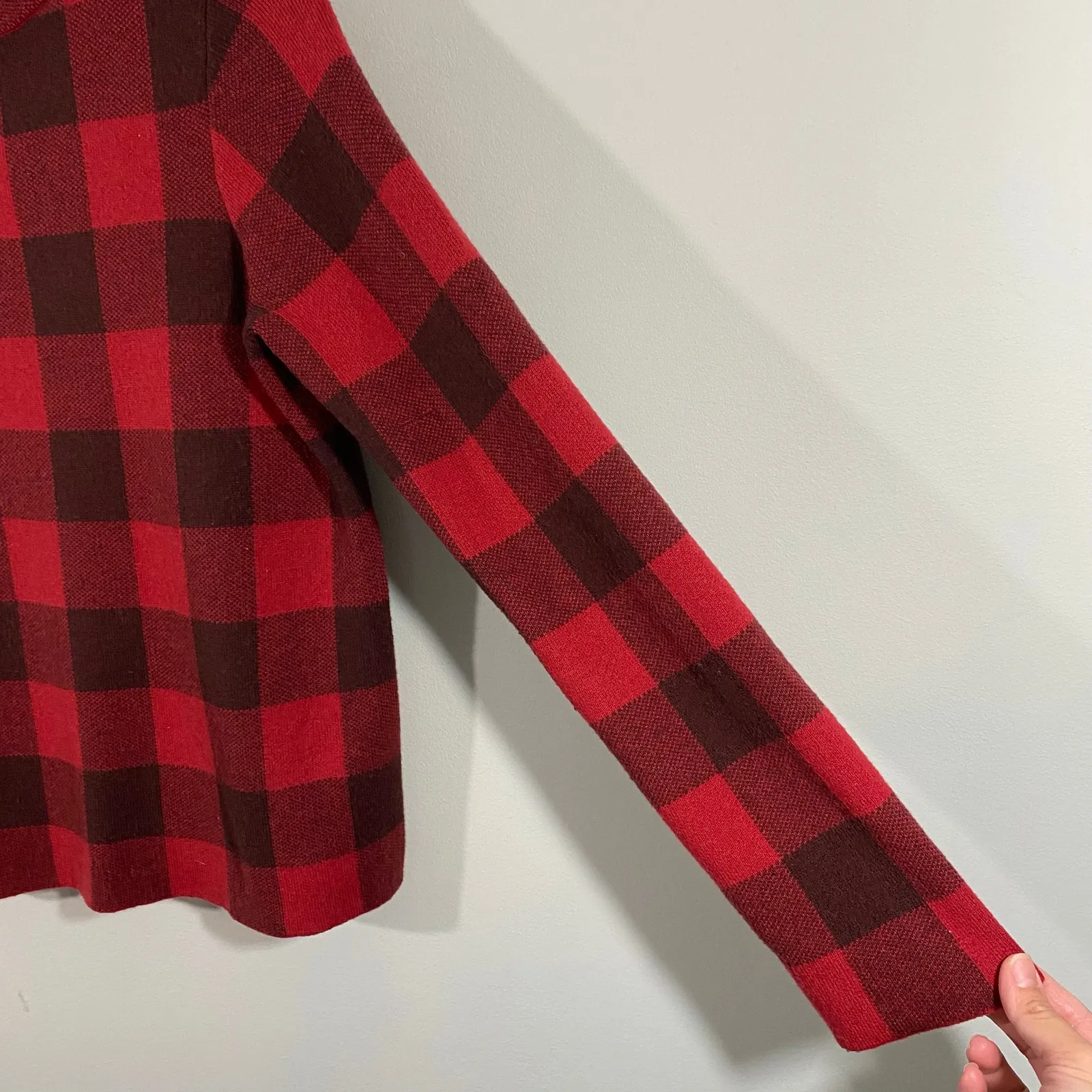 Field Flower Anthropologie Red Buffalo Plaid Wool Blend Mock Neck Sweater Size S - Image 6