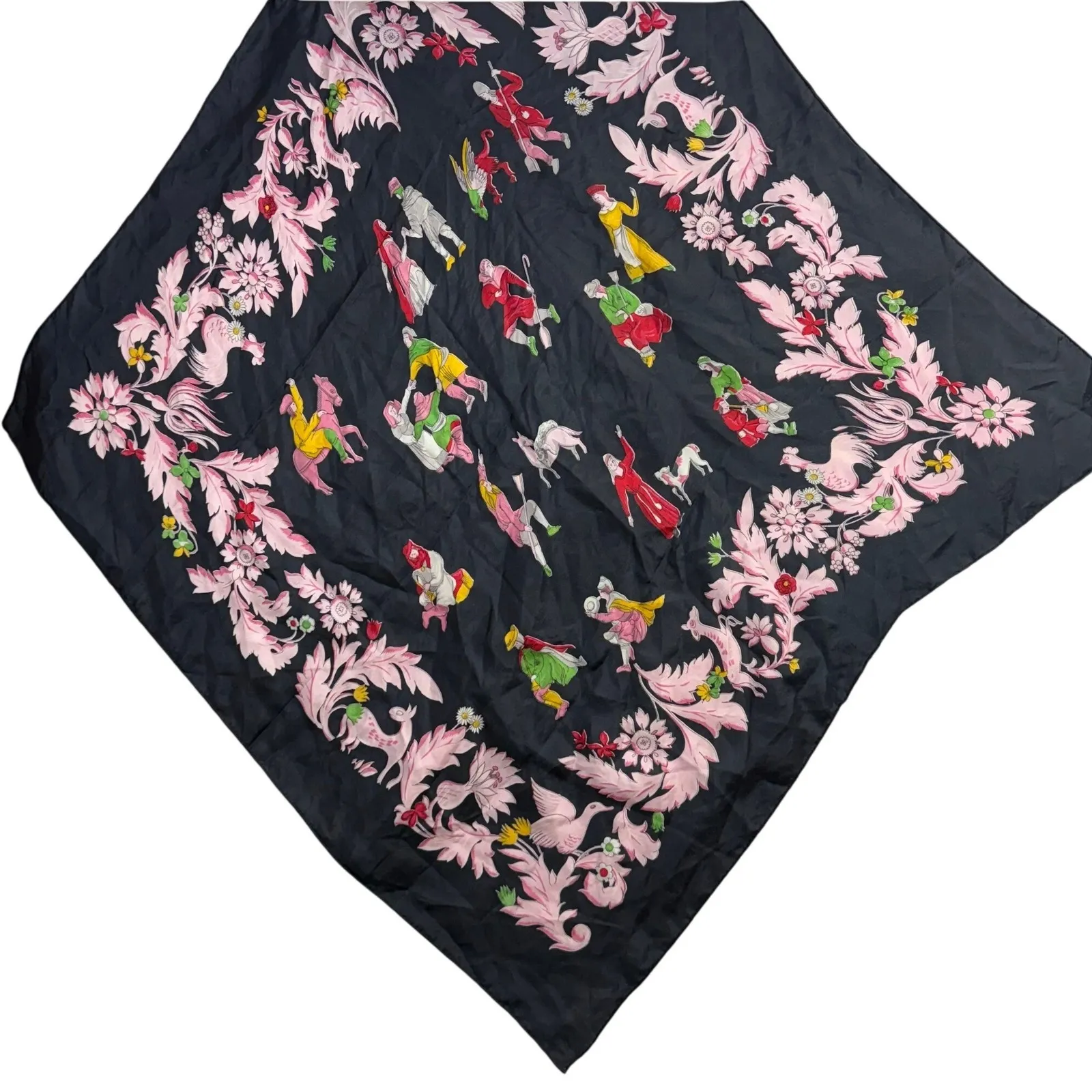 VTG Scarf Wrap Black Medieval Floral Maximalist Fairy Art Grandma Cottage Whimsy - Image 4