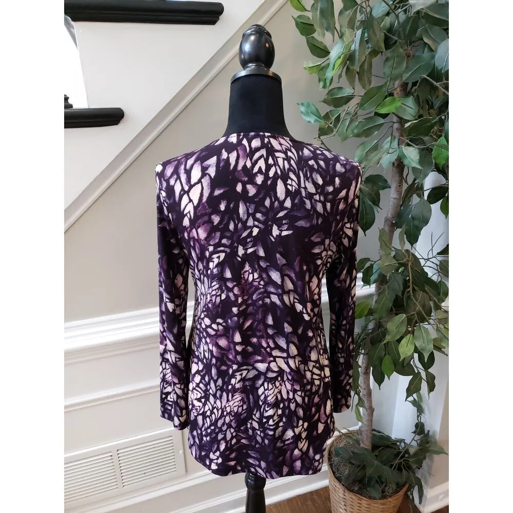 Women's Chico's Purple Leaf Print Long Sleeve Top with Rhinestone Detail Size S - Image 5