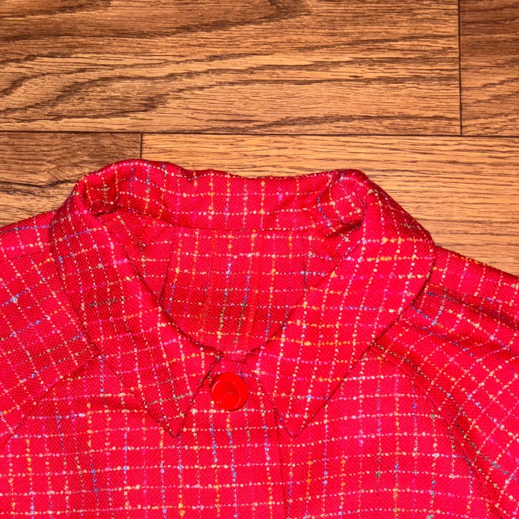 Elegant Red Colorful Tweed Plaid Sleeveless Dress Jacket Set Teacher Preppy - Image 10