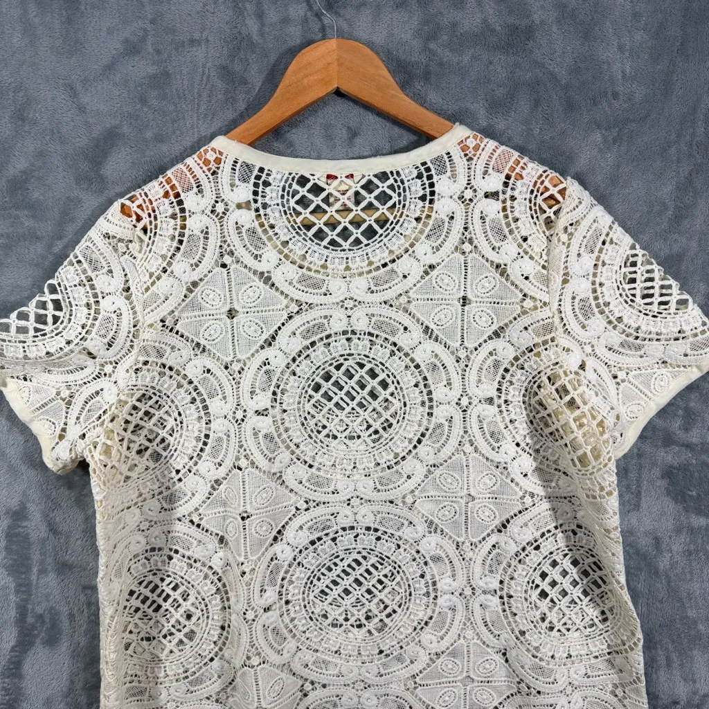 Sundance Shadow Dance White Ivory Crochet Lace Blouse - Image 11