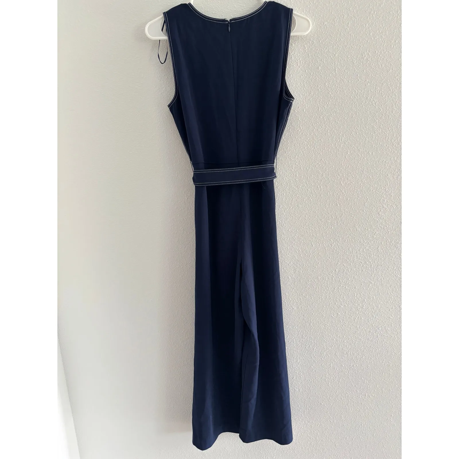 Nine West Jumpsuit‎ Womens PM Navy White Stitch Wide Leg Utility Travel Nautical - Image 6