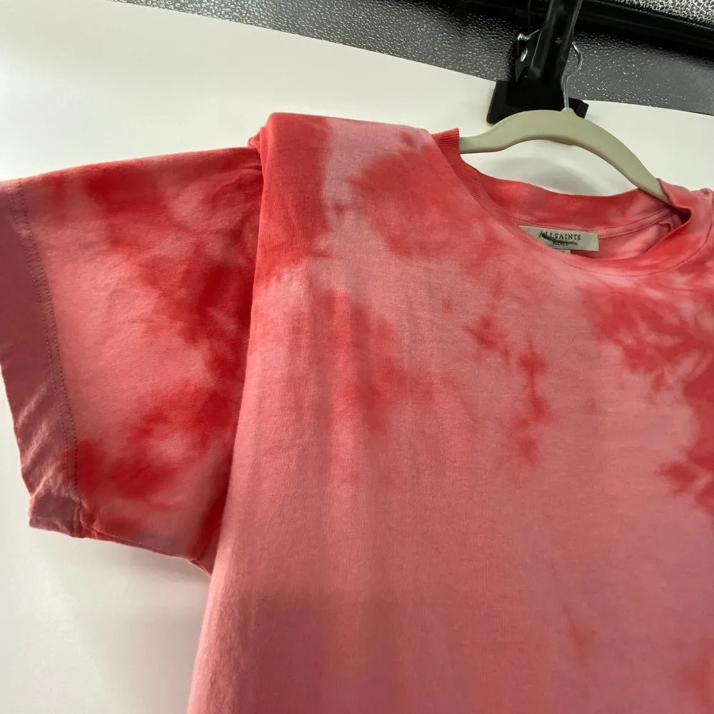ALLSAINTS Spitalfields Coni Tie Dye T-shirt Red Shoulder Pad Tie Front NWT Small - Image 11