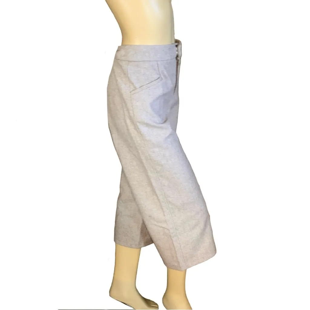 HAUTE COUTURE BEIGE HERRINGBONE PATTERN WIDE LEG GAUCHO PANTS (S) - Image 3