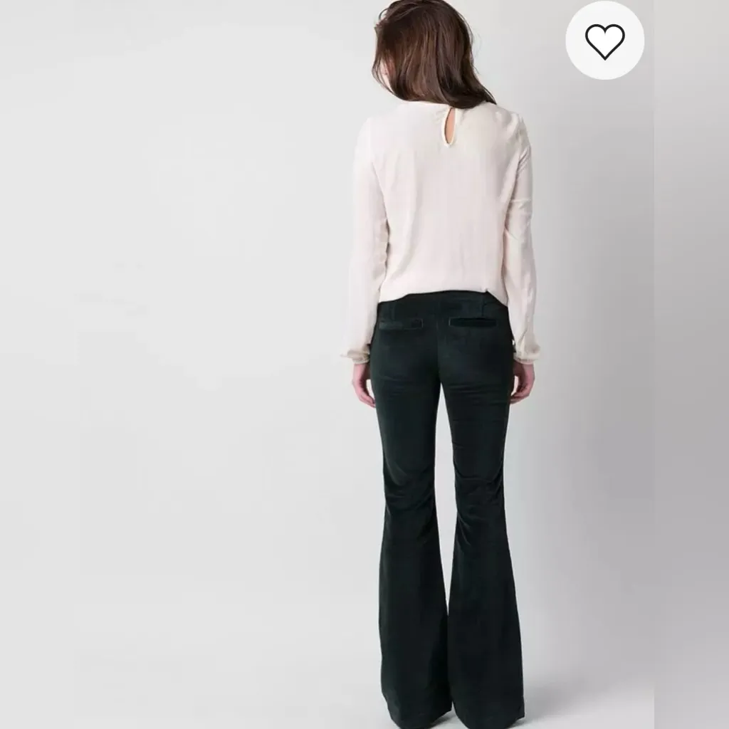 Free People Oxanna Deep Jewel Green Forest Green Velvet Flare Pants Size 25 - Image 6