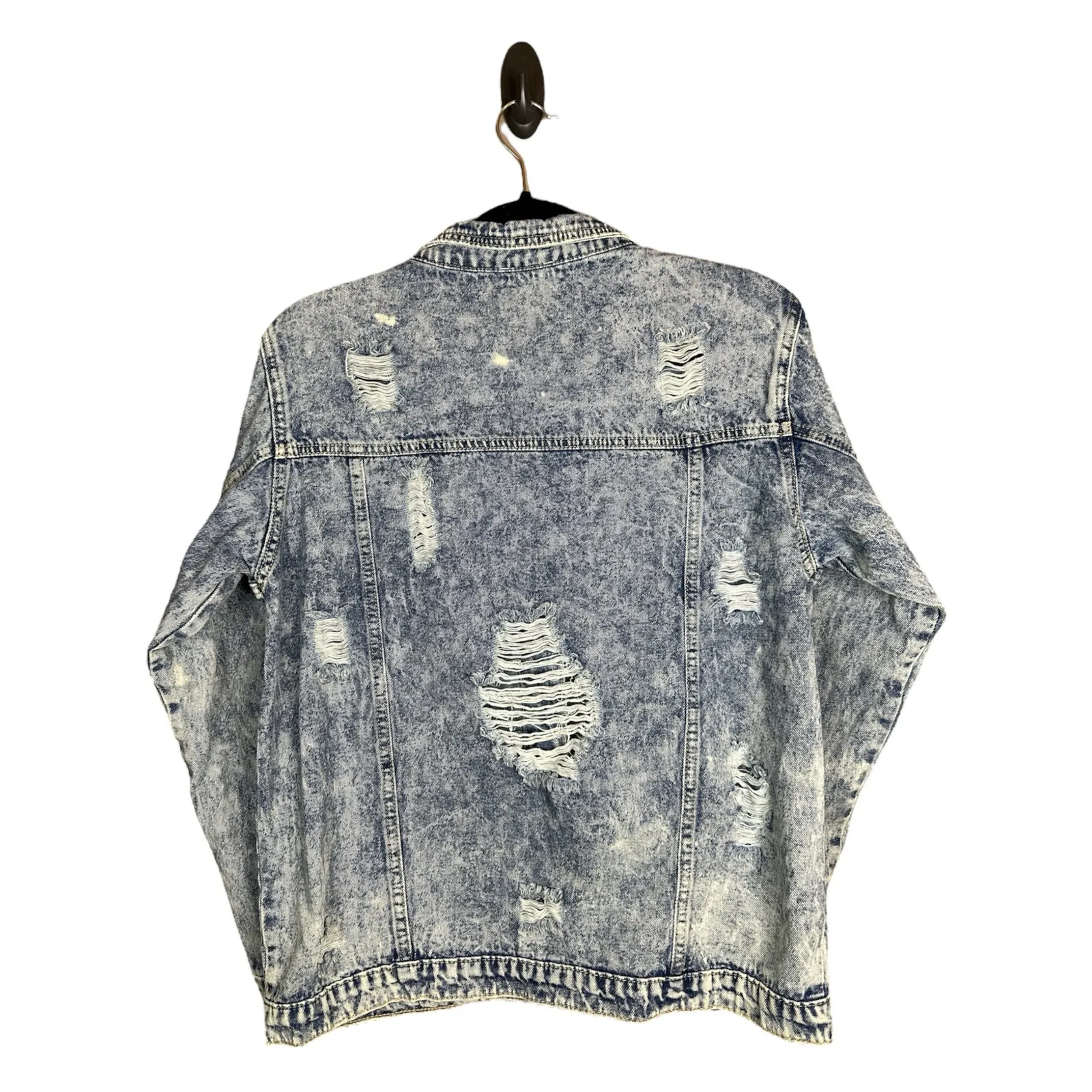 Bibi Blue Jean Acid Wash Distressed Long Sleeve Button Up Denim Jacket Size M Size M - Image 2