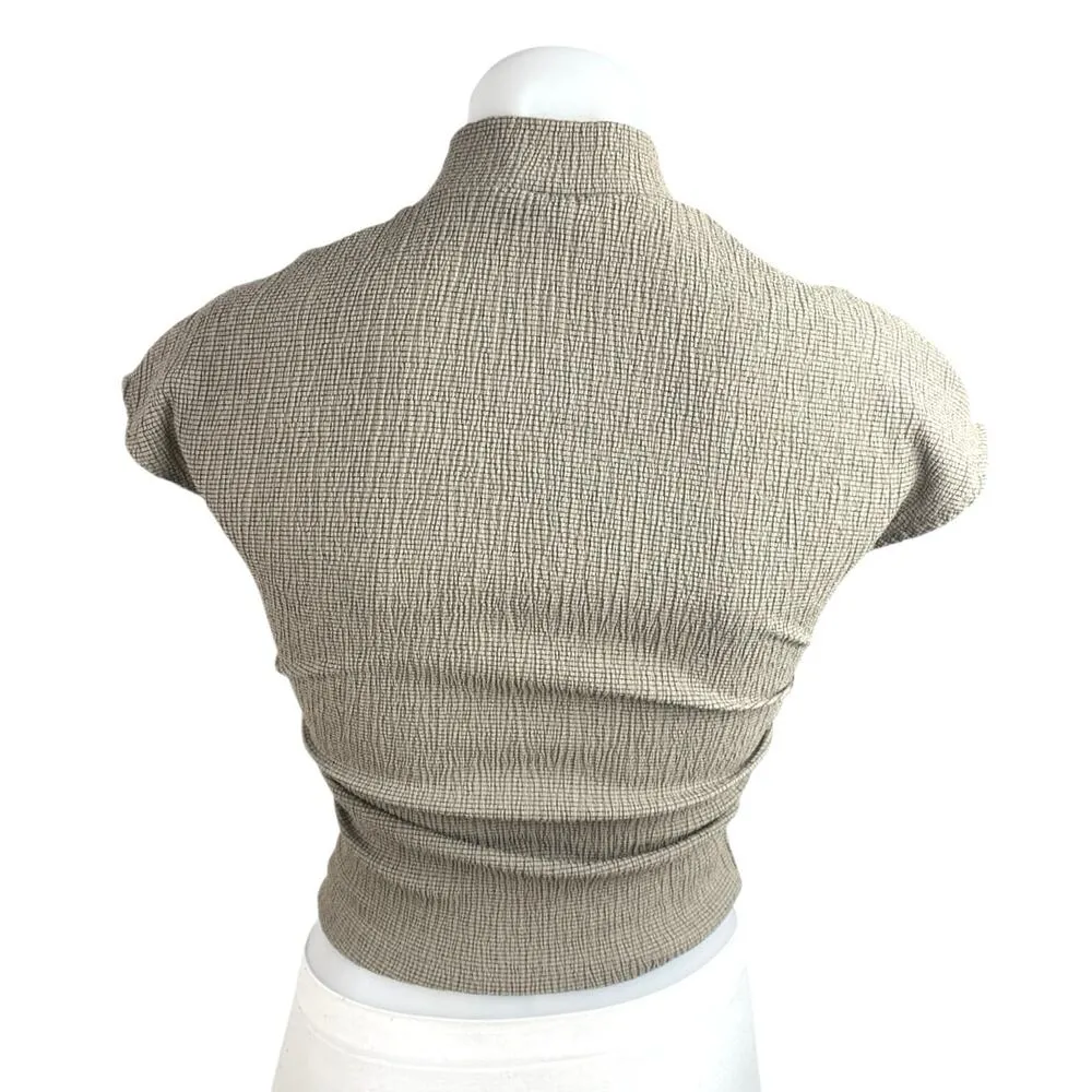 Zara Women's Gray Smocked Short Cap Sleeve Mock Neck Textured Crop Top Size S - Image 2