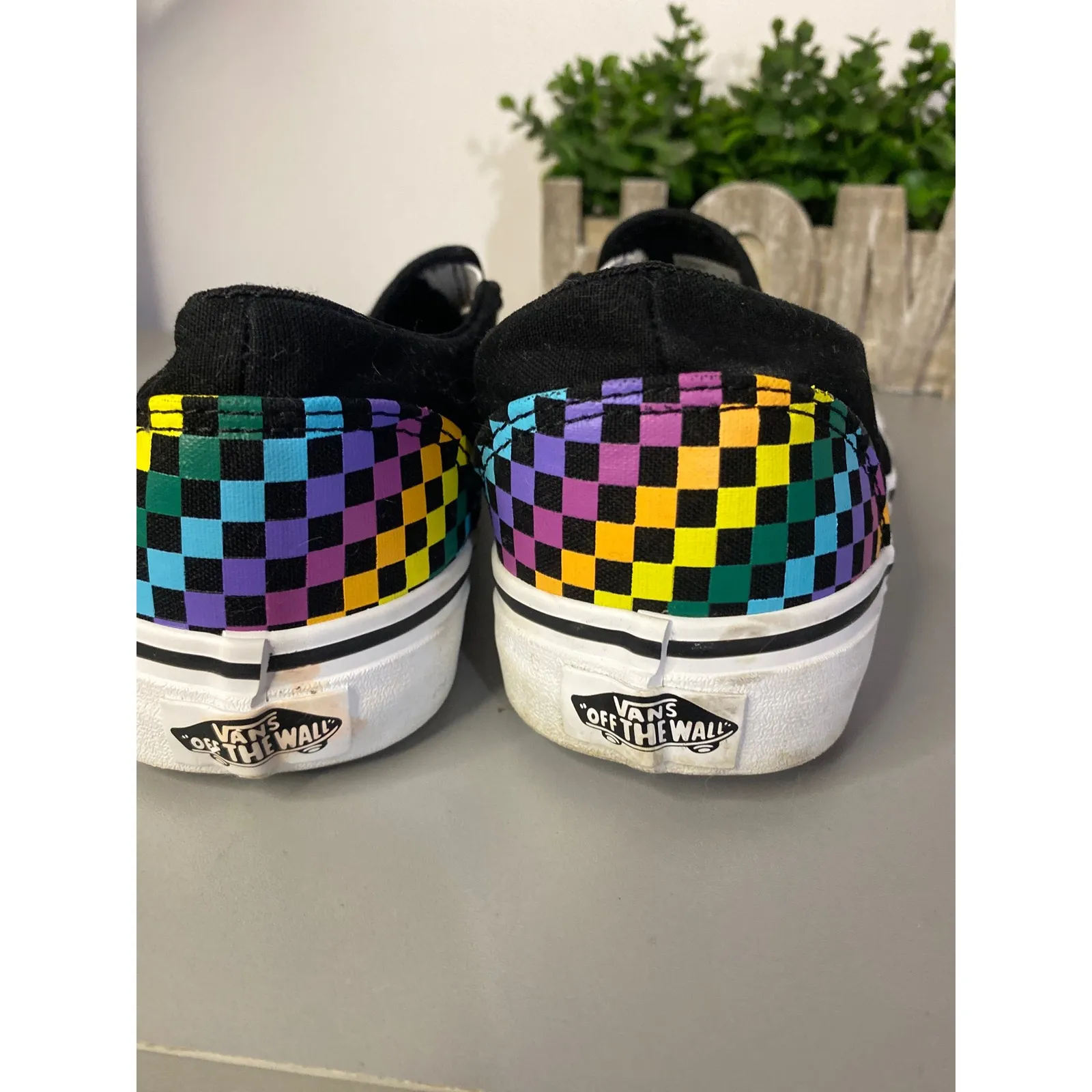 Vans Classic Slip On Rainbow Checkerboard Skate Shoes Women's 9.5 - Image 3