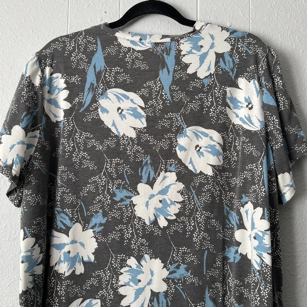 Bishuige Womens Top 2XL Henley Floral Casual Everyday Wear Soft Stretch Comfort Gray Size 2X - Image 7