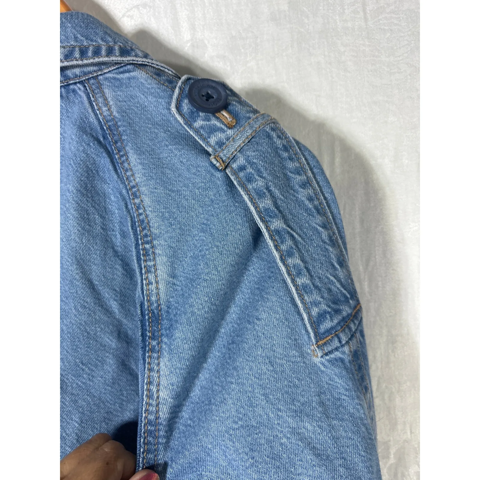 American Eagle DenimTrench Coat Medium Blue Jean Jacket Long Duster - Image 7