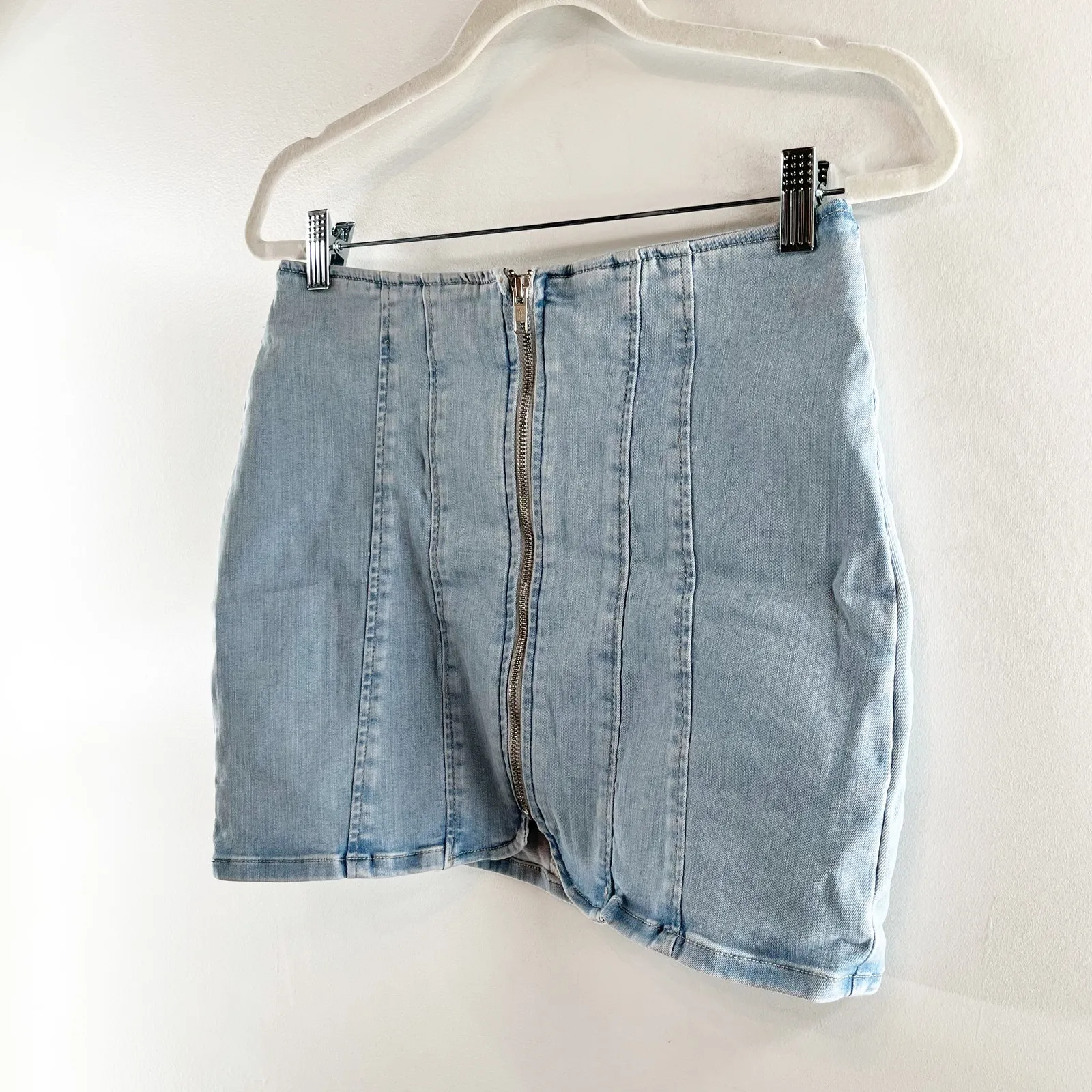 Free People Layla High Waisted Slim Fit Denim Mini Skirt Light Blue 6 - Image 9