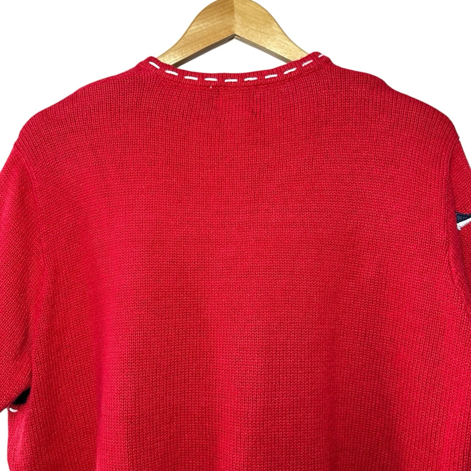 Vintage Nautical‎ Sailboat Sweater L Red Ramie Cotton Coastal Grandma Cardigan Size L - Image 10