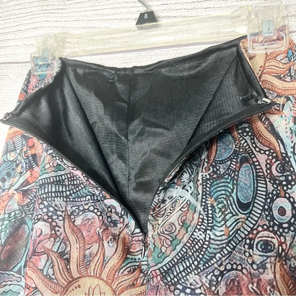 Celestial Sun & Moon Patterned Mesh Lettuce Hem A-Line Mini Skirt Size Small - Image 8