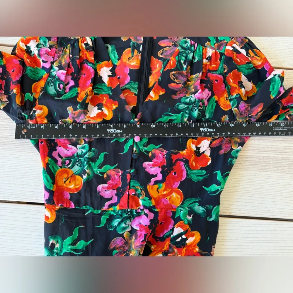 Diane von Furstenberg Silk Black Floral Print Silk Midi Dress size 6 (S) - Image 13