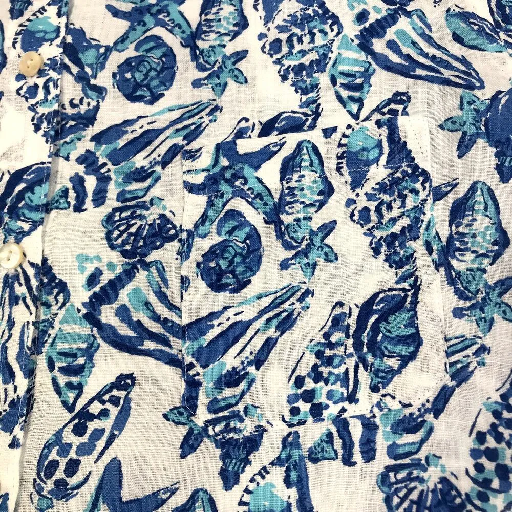 LILLY PULITZER Sea View Linen White Shell Shirt Women M Classic Versatile Resort - Image 7