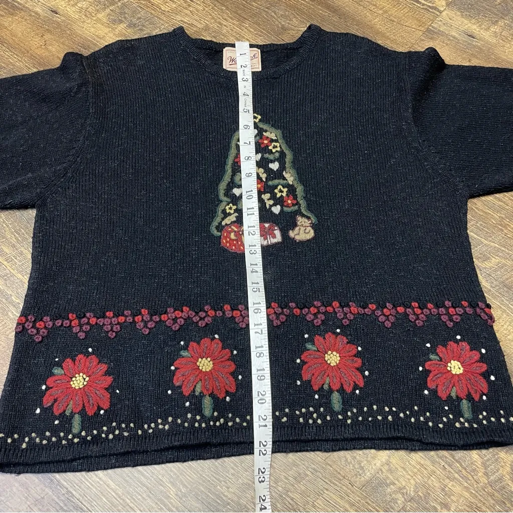 Vintage Woolrich Wool Holiday Sweater Womens Medium Embroidered Christmas Black - Image 5