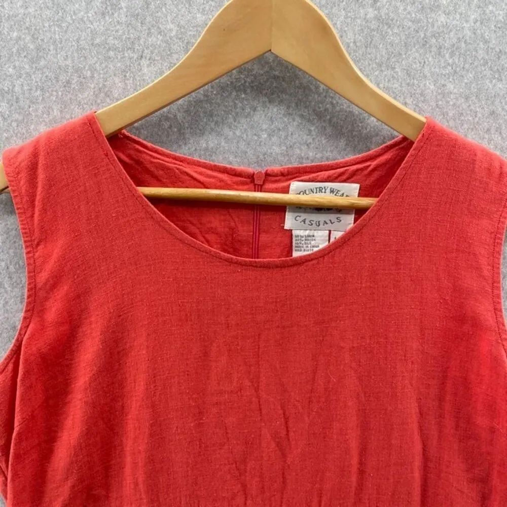 COUNTRY WEAR CASUALS Maxi Dress Womens Large Orange Linen Rayon Silk Embroidered - Image 2