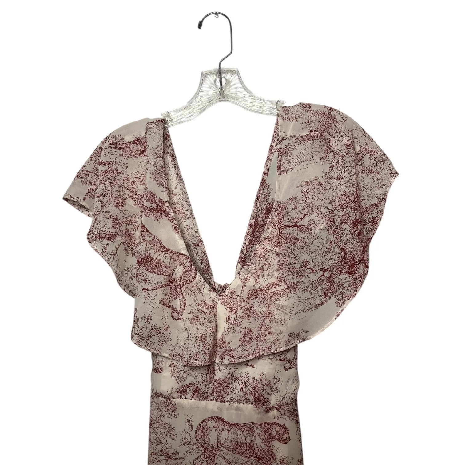 Nasty Gal Toile Print Ruffle Deep V Maxi Dress Cottagecore Boho Evening Sz 8 - Image 3