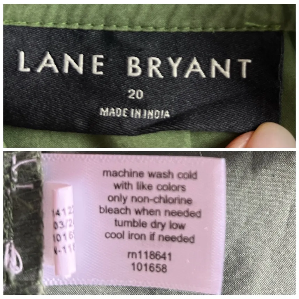 Lane Bryant Midi Dress Poplin Cotton Smocked Waist Olive Green Women’s Size 20 - Image 11