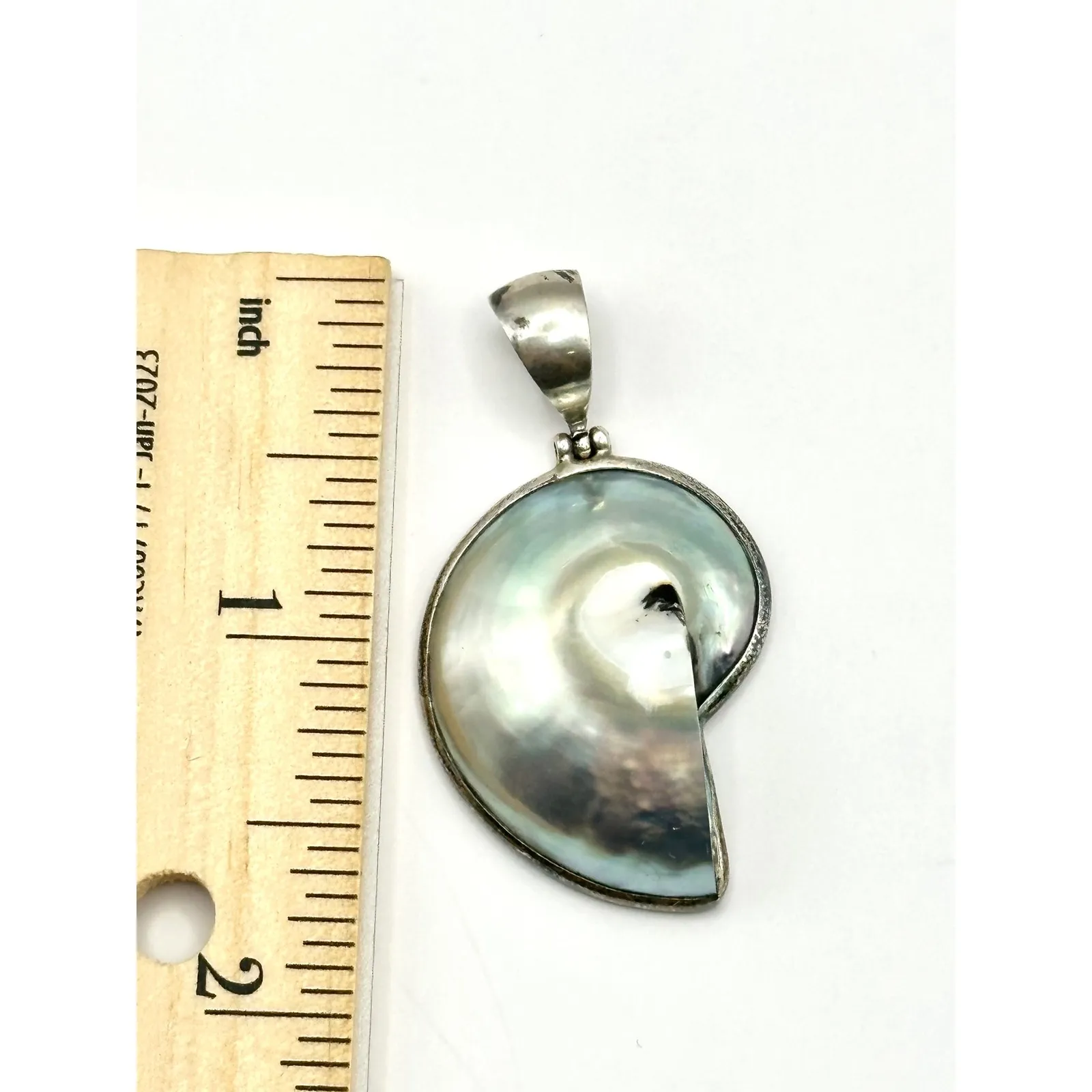 Vintage Nautilus Shell Sterling Silver Pendant - Image 8
