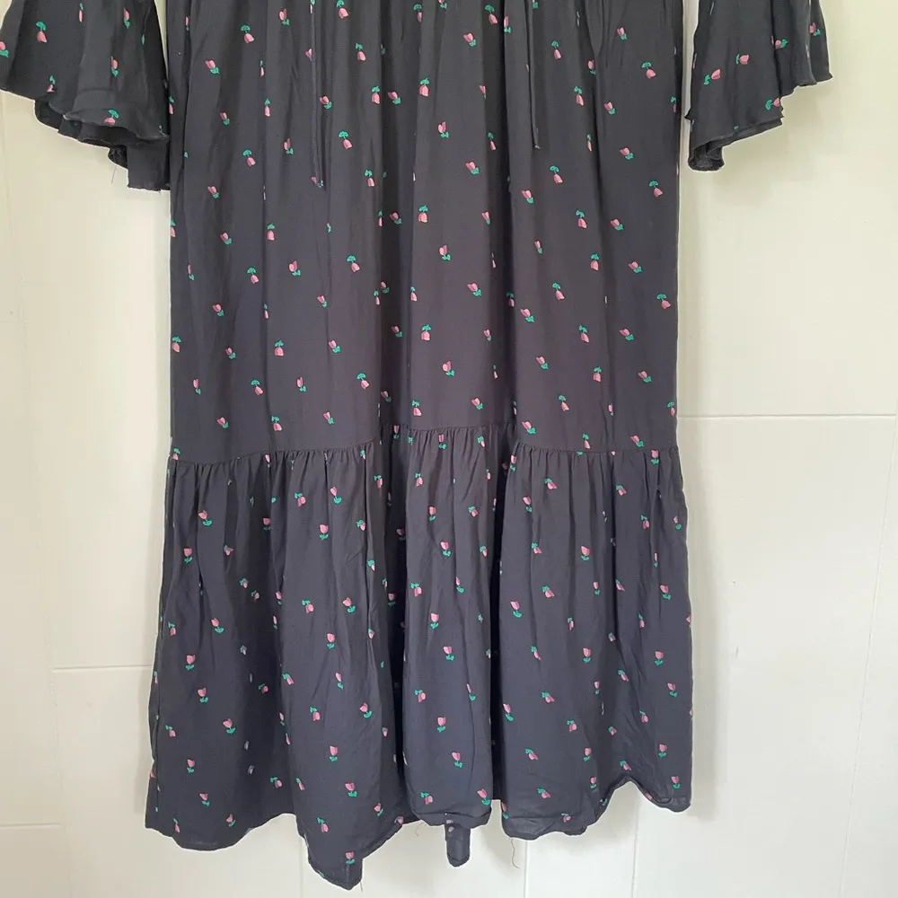 LOFT black floral empire waist tiered midi dress ~ ruffle details ~ size small - Image 3