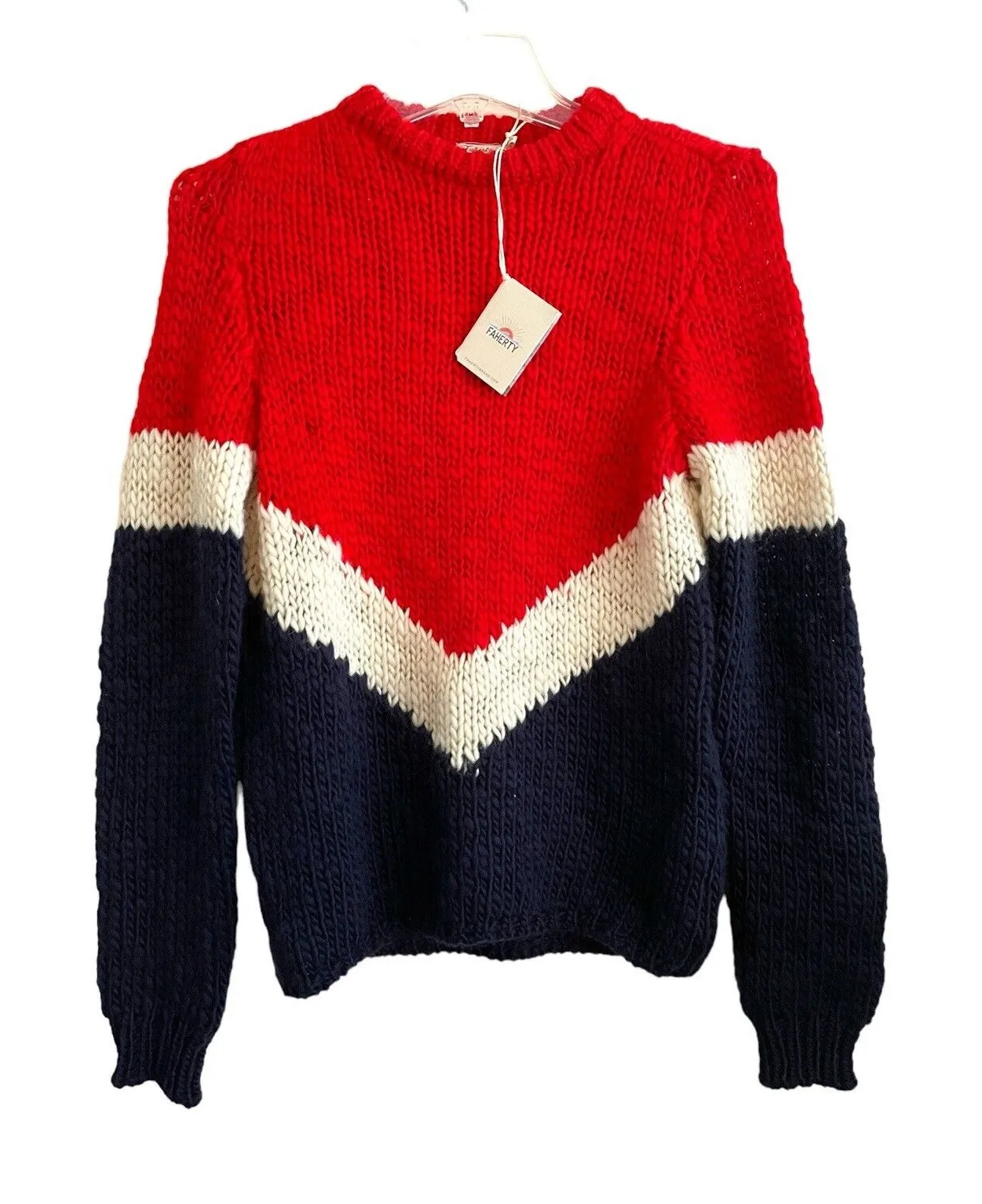 Faherty Apres Ski Intarsia Wool Sweater Women Size XS Colorblock Blue Red NWT - Image 1
