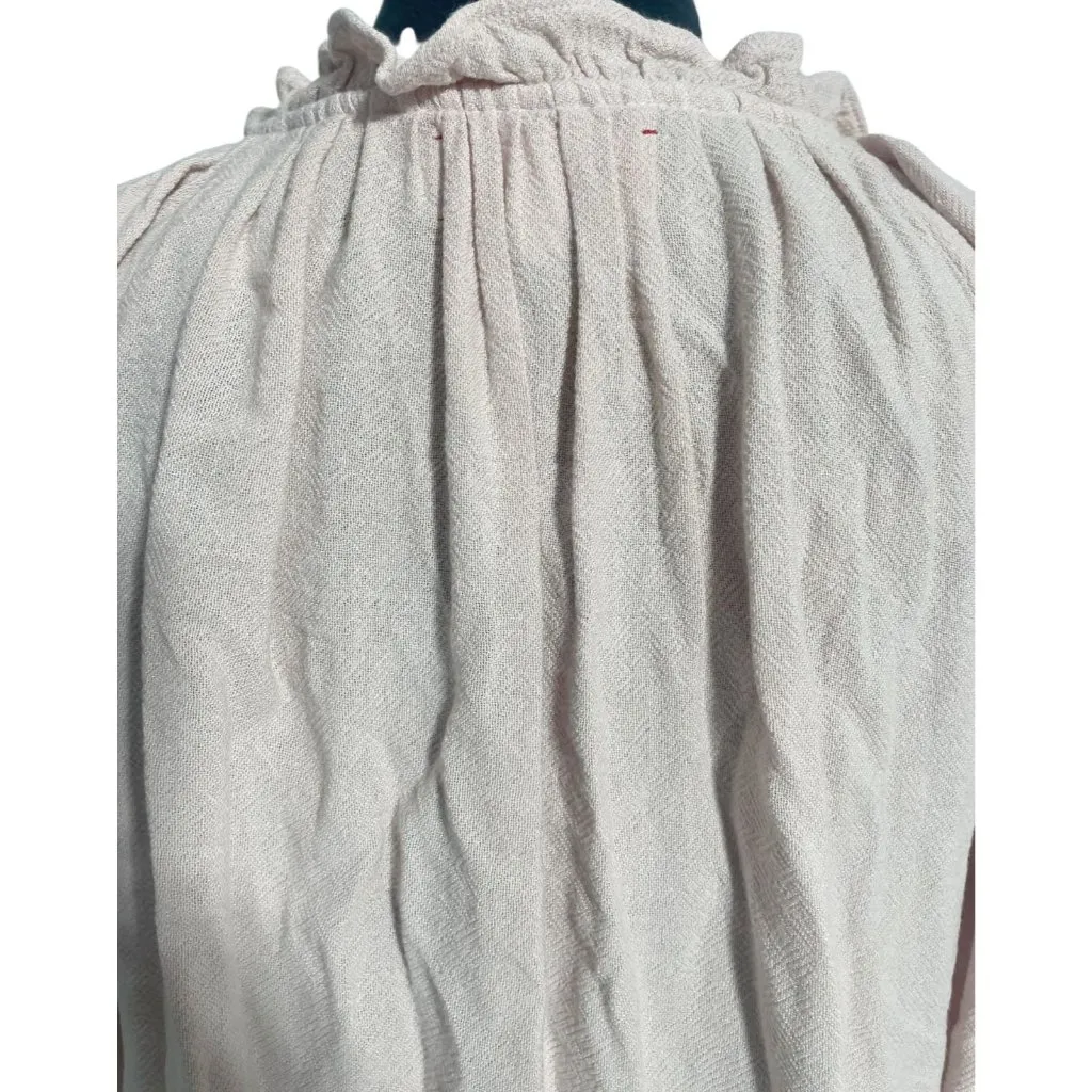XIRENA Size Medium Top Blouse Light Pink Long Sleeve Ruffle Collar - Image 6