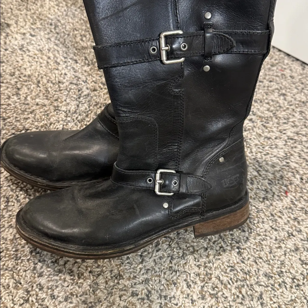 UGG GILLESPIE LEATHER BLACK BOOTS with ZIPPER and BUCKLE  7 - Image 3