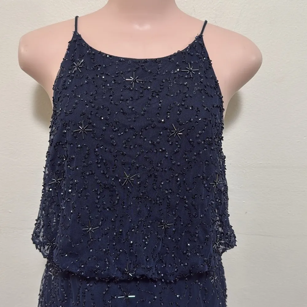 Adrianna Papell Women's Sleeveless dark blue Beaded Cocktail Dress woman size 12 - Image 3