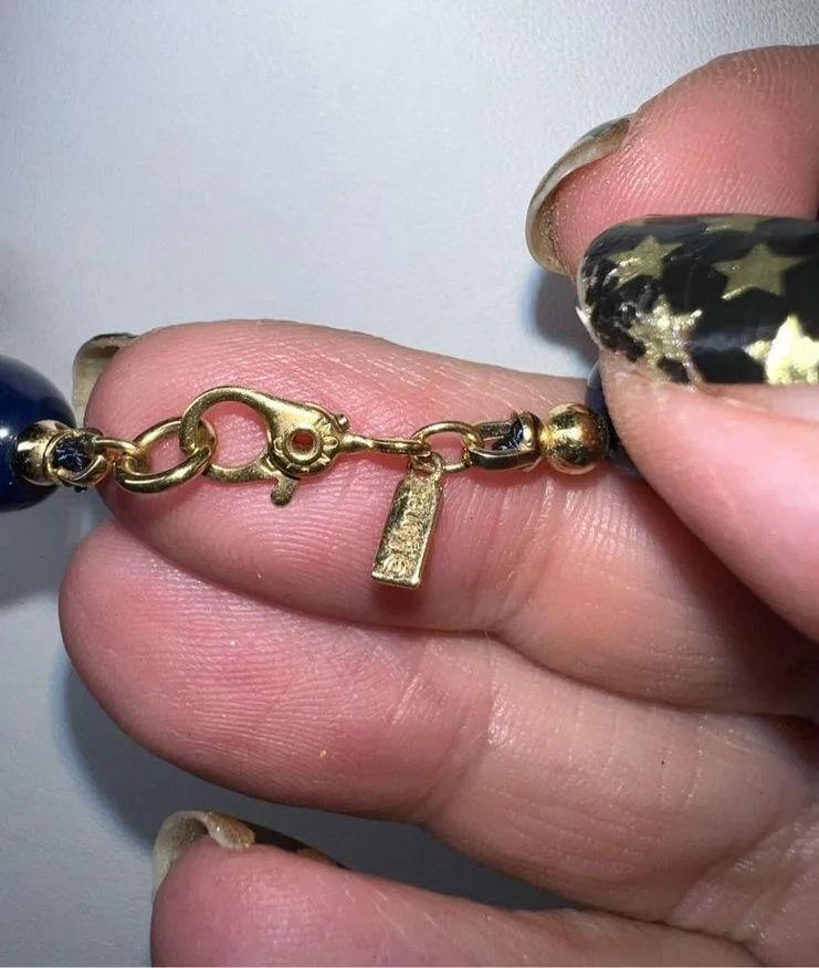 Vintage Signed Monet Navy And Gold Tone Beaded Necklace - Image 6