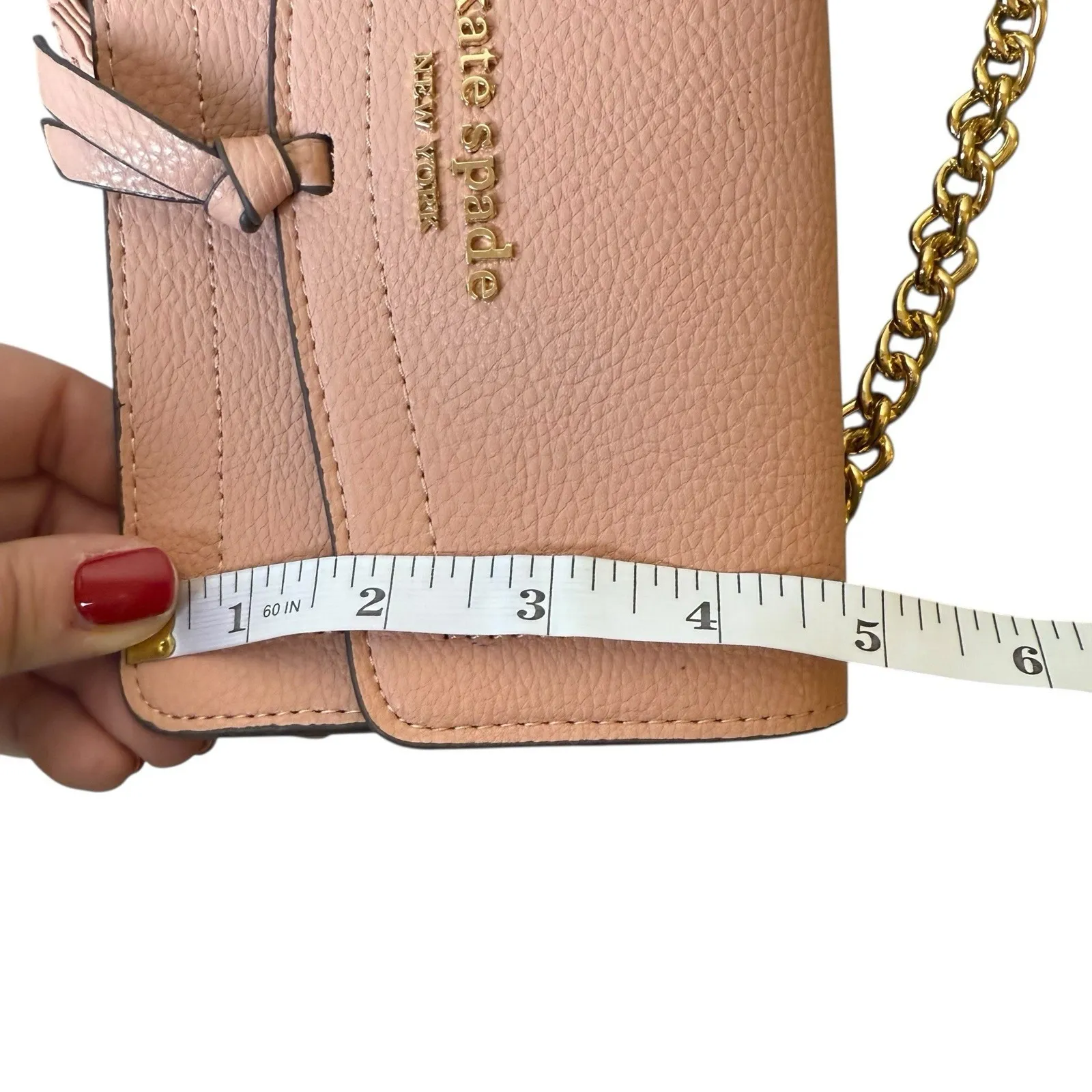 Kate Spade New York Knott Pebbled Leather Flap Crossbody Bag Pink Chain  Detail - Image 8