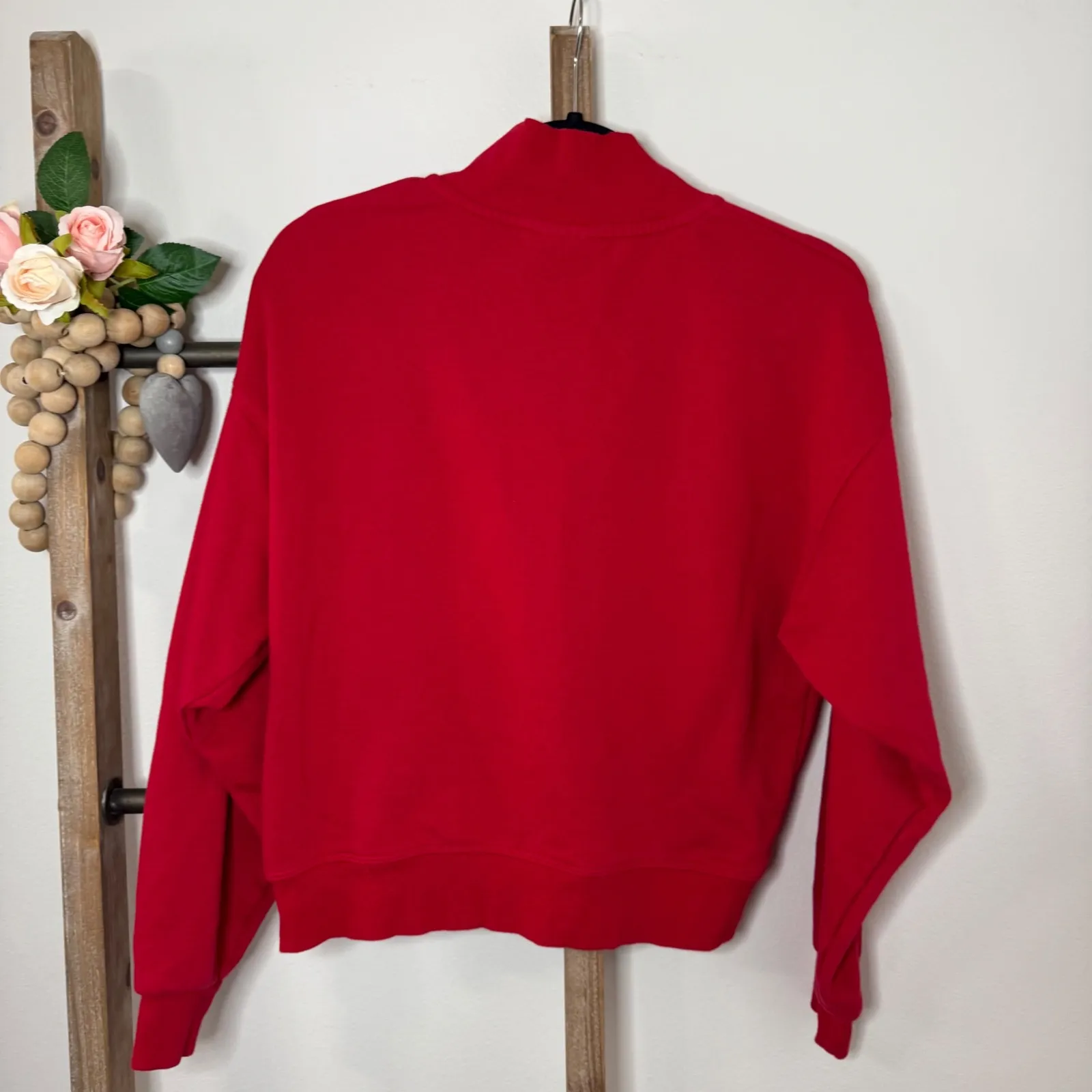 Champion Red Quarter Zip Sweatshirt Logo Athletic Pullover Top Women Small - Image 6