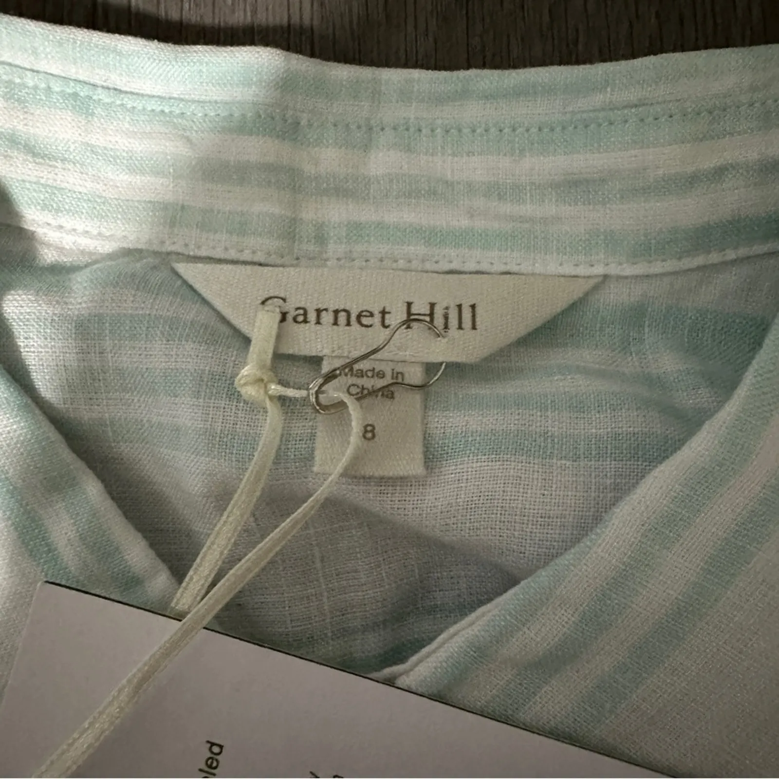 Garnet Hill Linen Light Blue & White Striped Long Sleeve Button Down Top 8 NEW - Image 5