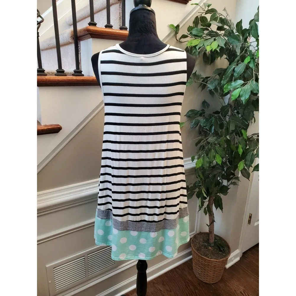 Bellamie Women's White Striped Polyester Sleeveless Round Neck Knee Length Dress - Image 7