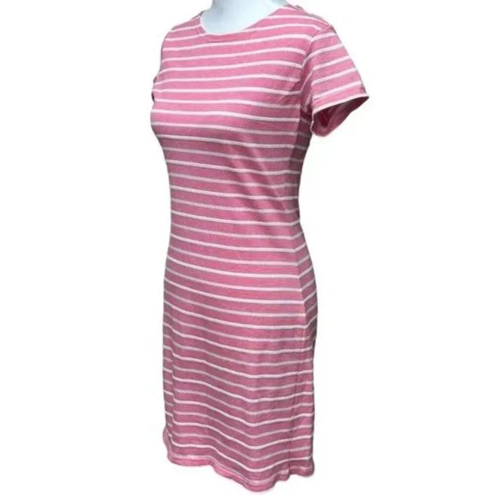 STS Sail to Sable Pink White Stripe Cotton Blend Short Sleeve Shift Dress Siz XS - Image 3