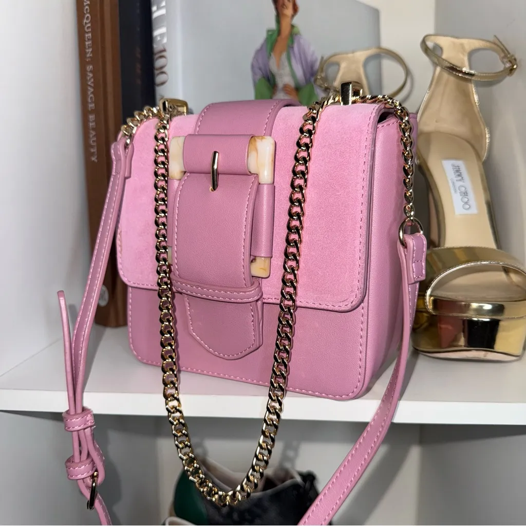 White House Black Market Pink Pastel Suede Buckle Chain Mini Crossbody Bag - Image 2